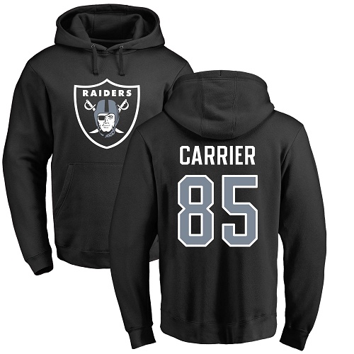 Men Oakland Raiders Black Derek Carrier Name and Number Logo NFL Football #85 Pullover Hoodie Sweatshirts->nfl t-shirts->Sports Accessory